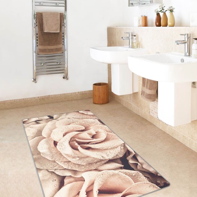 Teppiche groß Rosen Sepia mit Wassertropfen