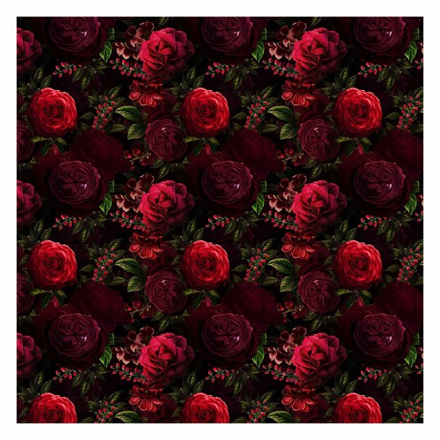 Tapeten kaufen Rote Rosen vor Schwarz