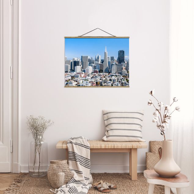 Stoffbilder mit Posterleisten San Francisco Skyline