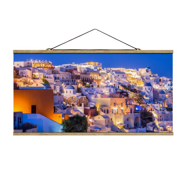 Stoffbild mit Posterleisten - Santorini at night - Querformat 2:1