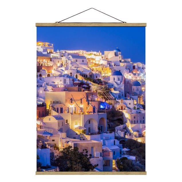 Stoffbild mit Posterleisten - Santorini at night - Hochformat 3:4