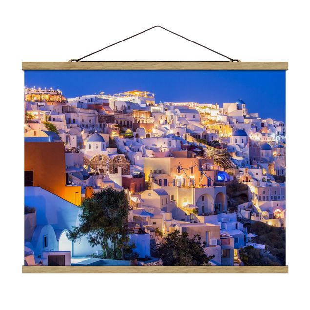 Stoffbild mit Posterleisten - Santorini at night - Querformat 4:3