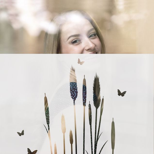 Fensterfolie Motiv Schilf mit Schmetterlingen