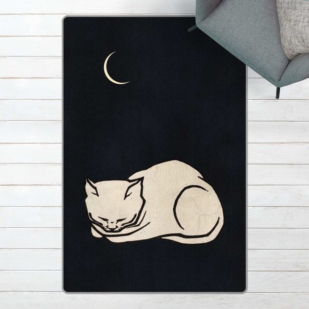 Teppich schwarz-weiß Schlafende Katze Illustration