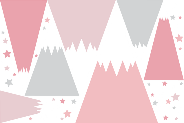 Wandtattoo - Schneebedeckte Berge Sterne und Mond Rosa