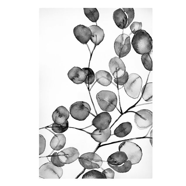 schöne Leinwandbilder Schwarz Weiß Aquarell Eukalyptuszweig
