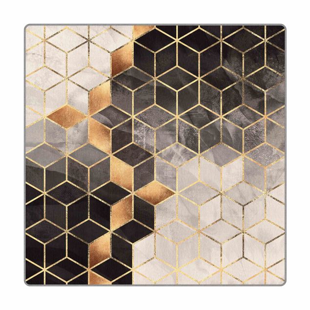 Teppich - Schwarz Weiß goldene Geometrie