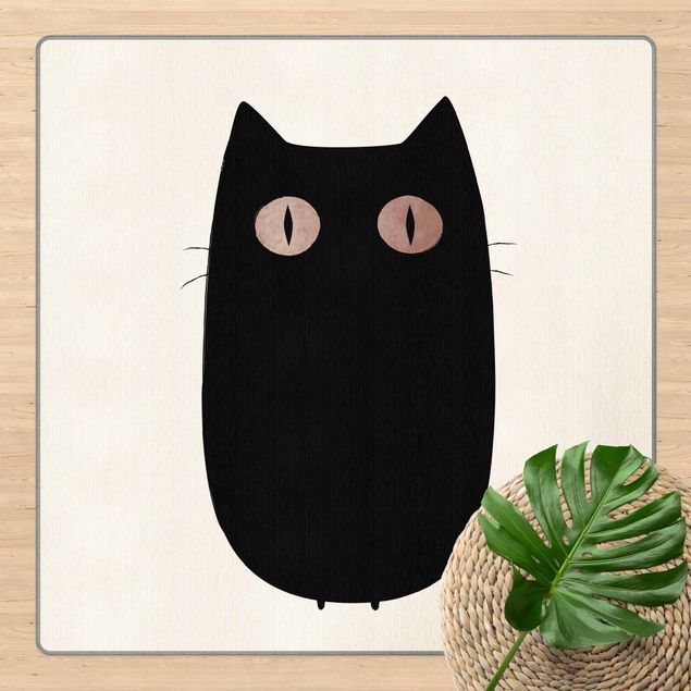 Teppich schwarz-weiß Schwarze Katze Illustration