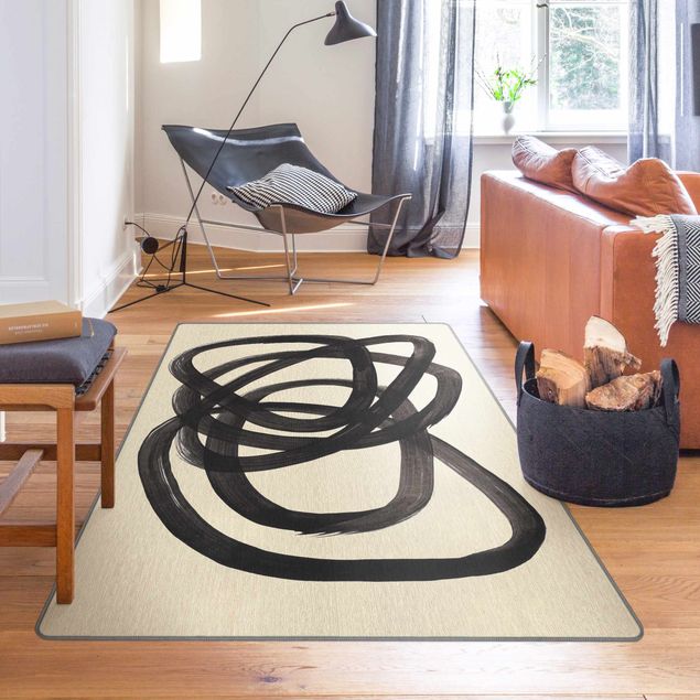 Teppich modern Schwarze Spiralen