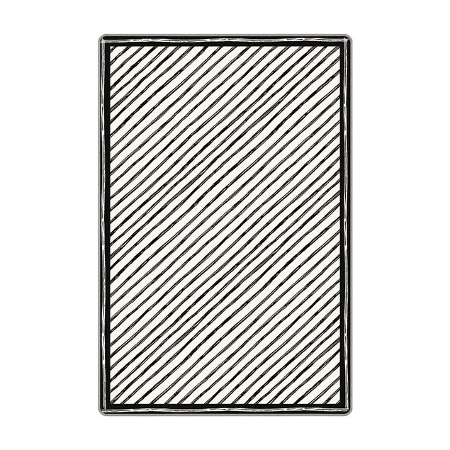 Teppich - Schwarze Tusche Linienmuster mit Rahmen