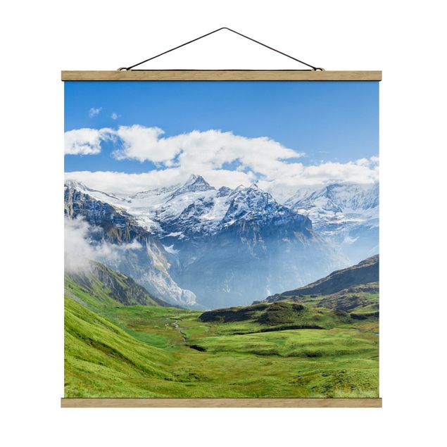 Stoffbild mit Posterleisten - Schweizer Alpenpanorama - Quadrat 1:1