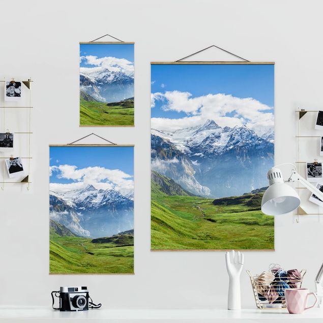 Stoffbild mit Posterleisten - Schweizer Alpenpanorama - Hochformat 2:3