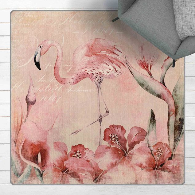 Teppich Blumen Shabby Chic Collage - Flamingo