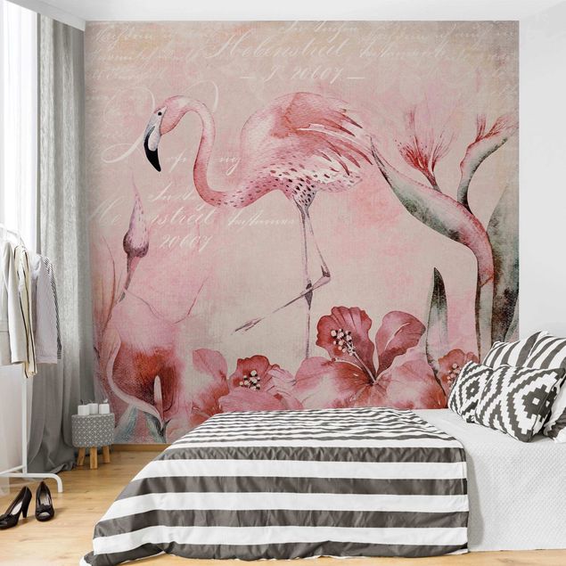 Fototapete Flamingo Shabby Chic Collage - Flamingo