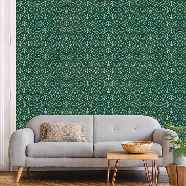 Vintage Tapete Smaragd Art Deco Linienmuster