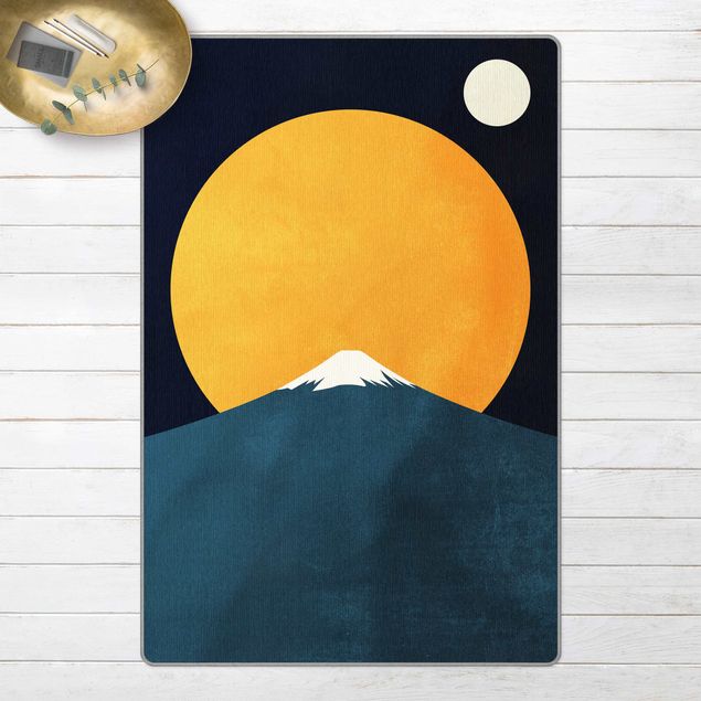 Teppich gelb Sonne, Mond und Berge