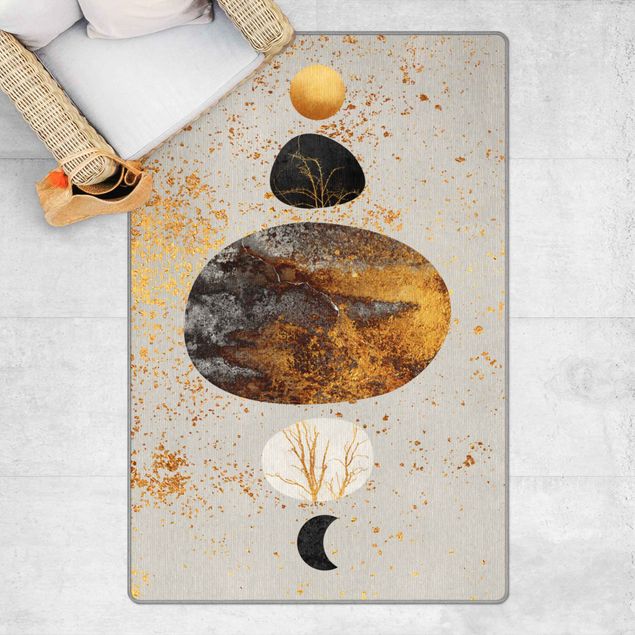 Teppich abstrakt Sonne und Mond in Goldglanz