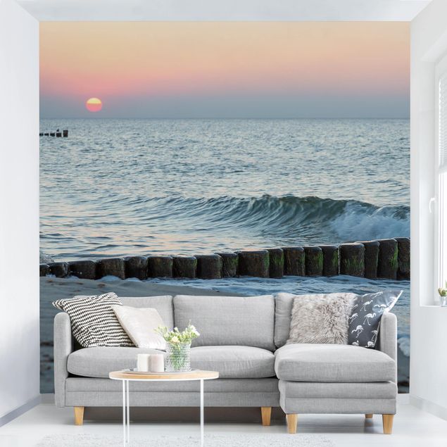 Tapeten Wohnzimmer modern Sonnenuntergang am Meer