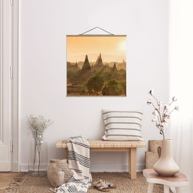 Stoffbilder mit Posterleisten Sonnenuntergang über Bagan