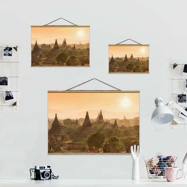 Stoffbild mit Posterleisten - Sonnenuntergang über Bagan - Querformat 3:2