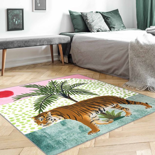 grosser Teppich Spazierender Tiger im Morgenrot