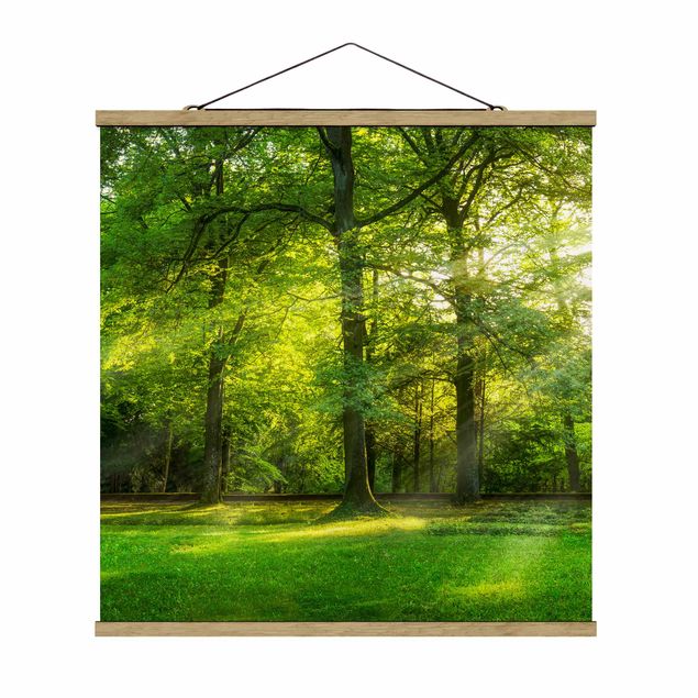 Stoffbild mit Posterleisten - Spaziergang im Wald - Quadrat 1:1