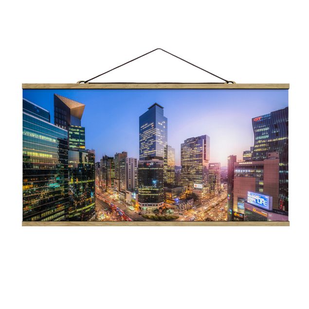 Stoffbild mit Posterleisten - Stadtlichter von Gangnam - Querformat 2:1