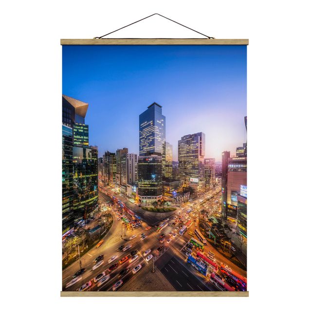 Stoffbild mit Posterleisten - Stadtlichter von Gangnam - Hochformat 3:4