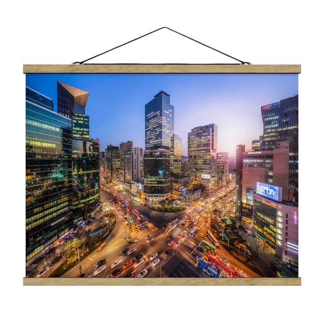 Stoffbild mit Posterleisten - Stadtlichter von Gangnam - Querformat 4:3