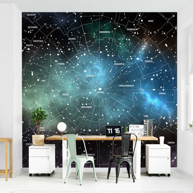 Tapete geometrische Muster Sternbilder Karte Galaxienebel