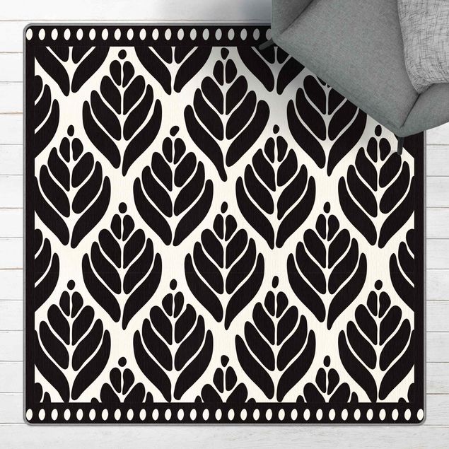 Teppich schwarz-weiß Stilisierte Palmenblätter mit Balken