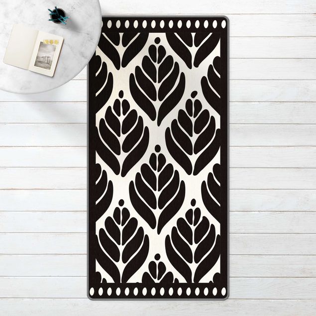 Teppich schwarz-weiß Stilisierte Palmenblätter mit Balken