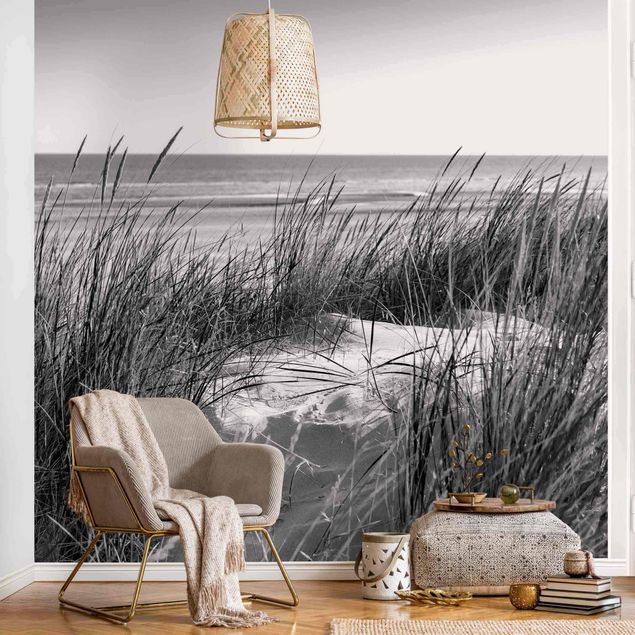Design Tapeten Stranddüne am Meer Schwarz-Weiß