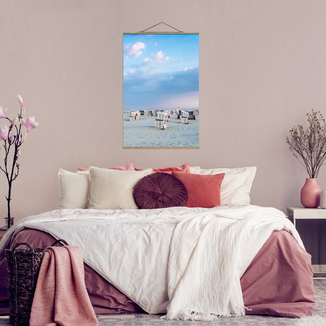 Stoffbilder mit Posterleisten Strandkörbe an der Nordsee