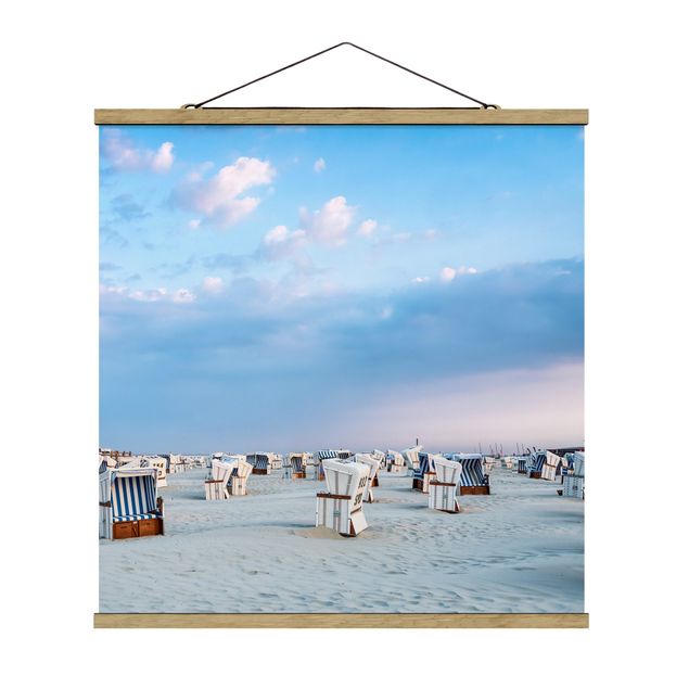 Stoffbild mit Posterleisten - Strandkörbe an der Nordsee - Quadrat 1:1