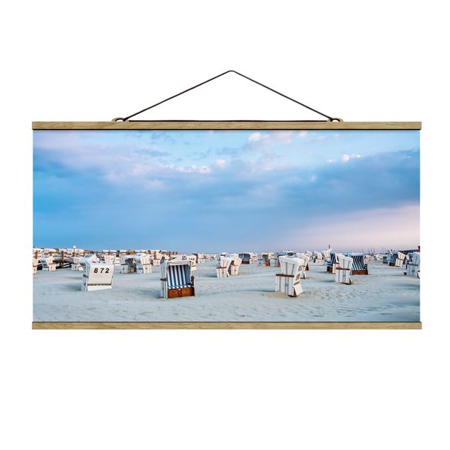 Stoffbild mit Posterleisten - Strandkörbe an der Nordsee - Querformat 2:1