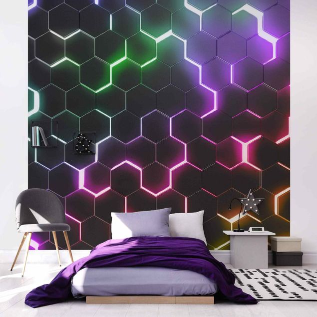 schöne Tapeten Strukturierte Hexagone mit Neonlicht