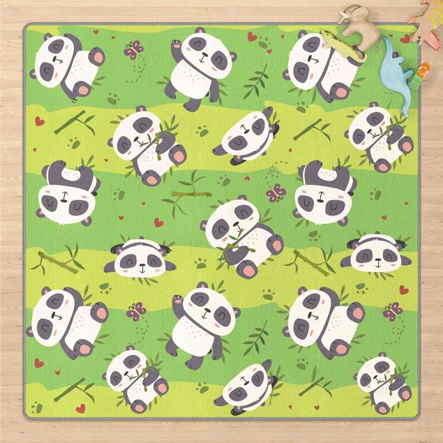Kinderteppich Süße Pandabären auf Grüner Wiese