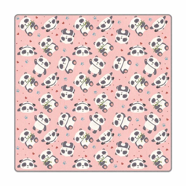 Teppich - Süße Pandabären mit Tapsen und Herzen Pastellrosa