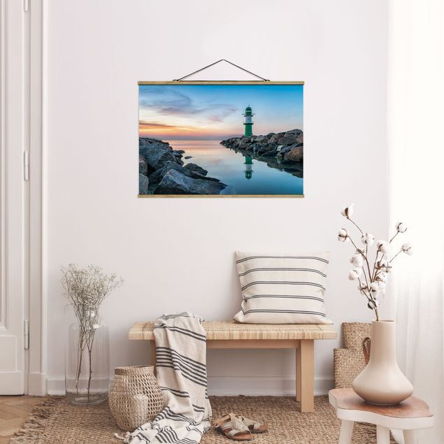 Stoffbilder mit Posterleisten Sunset at the Lighthouse