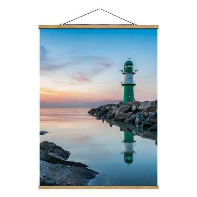 Stoffbild mit Posterleisten - Sunset at the Lighthouse - Hochformat 3:4
