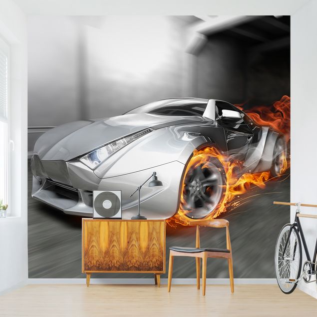 3D Fototapete Supercar in Flammen