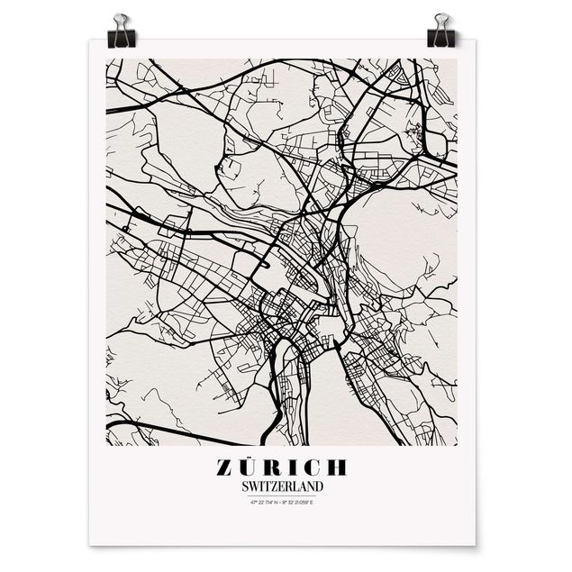 Poster kaufen Stadtplan Zürich - Klassik