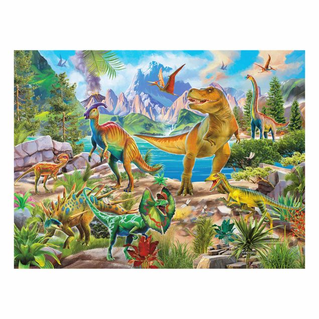 Glasbild - T-Rex und Parasaurolophus - Querformat