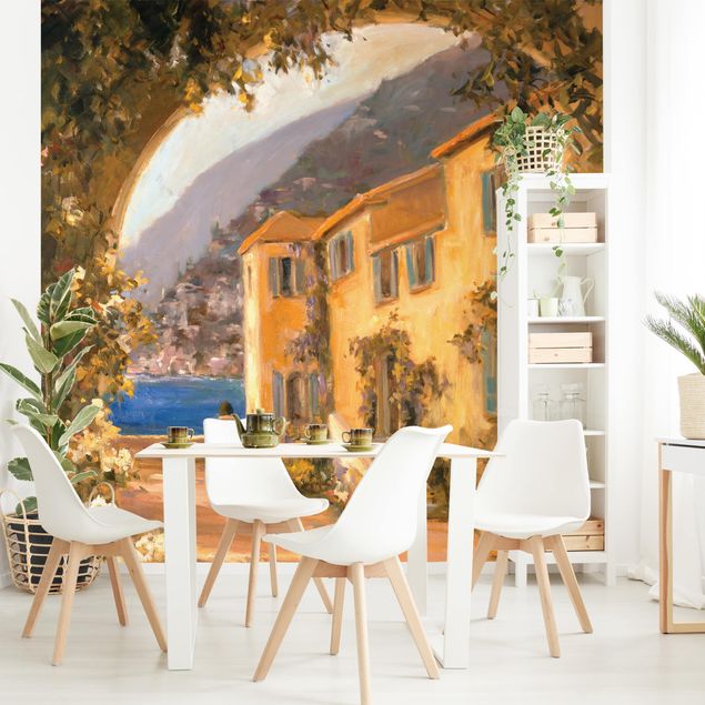 Tapeten Wohnzimmer modern Italienische Landschaft - Blumenbogen