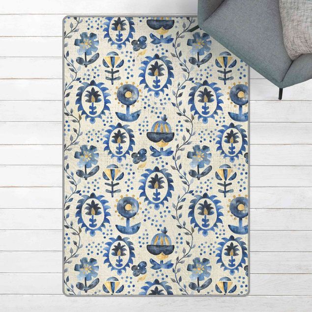 Teppich beige Teppich mit blauem Muster