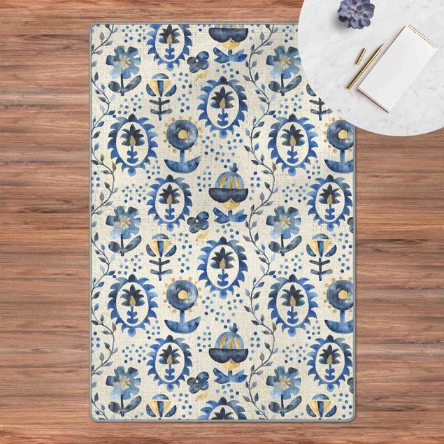 grosser Teppich Teppich mit blauem Muster