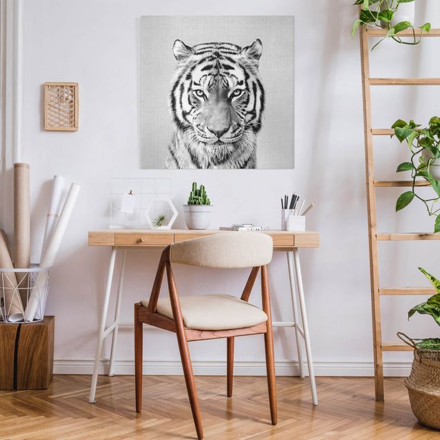 Tierbilder Leinwand Tiger Tiago Schwarz Weiß