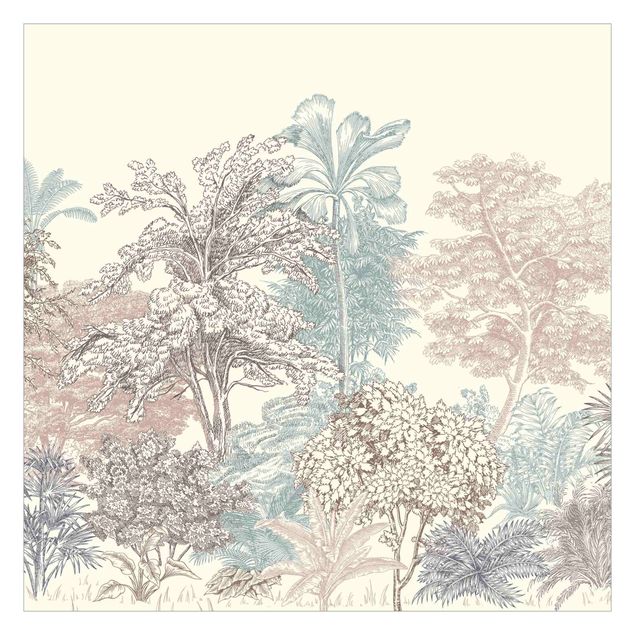 selbstklebende Tapete Tropenwald mit Palmen in Pastell