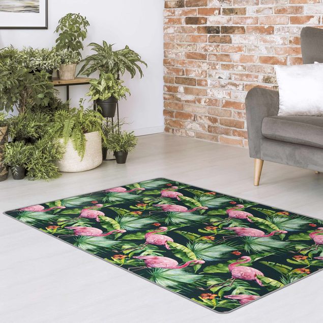 Teppich grün Tropical Flamingo pattern